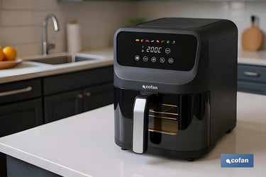 Cofan – Freidora de Aire Digital 5 Litros con Ventana y Rejilla Tostadora | Bajo Consumo 1500W | 8 Programas Preconfigurados